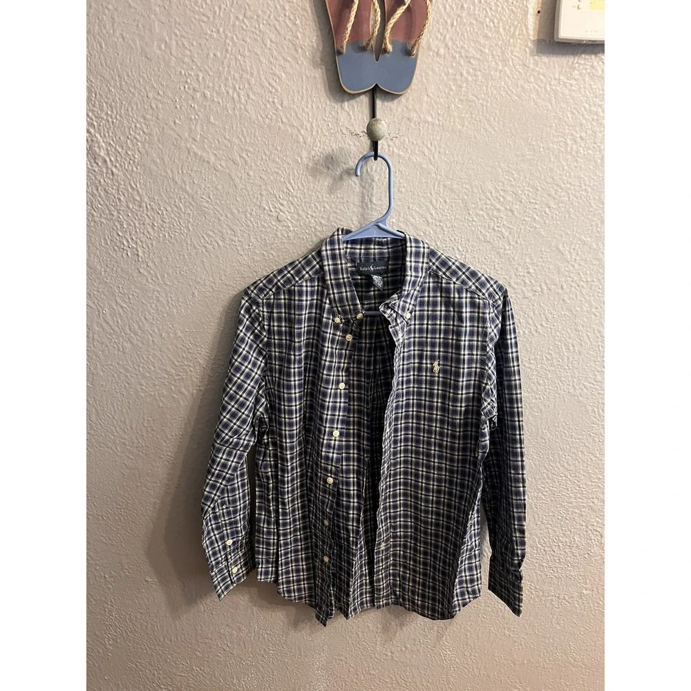 Boys Ralph Lauren Long‎ Sleeve Button Down Plaid Shirt Size Large 14-16